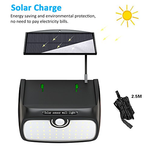 Solar Lights Outdoor, Bcway [48 LED Super Bright] [Detachable Solar Panel] 7ft Extension Cord Waterproof Security Lighting Nightlight with Motion Sensor Detector for Patio Yard Garden Path - Thumbnail 5