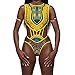 Letiane Women's African Tribal Print Bikini High Cut Monokini One Piece Swimsuit Backless Swimwear (S, Yellow)