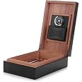 Cigar Humidor, MEGACRA Leather Surface Handmade Real Solid Spanish Cedar Wood Lined Cigar Desktop Box with Hygrometer and Humidifier, Hold 20-30 Cigars