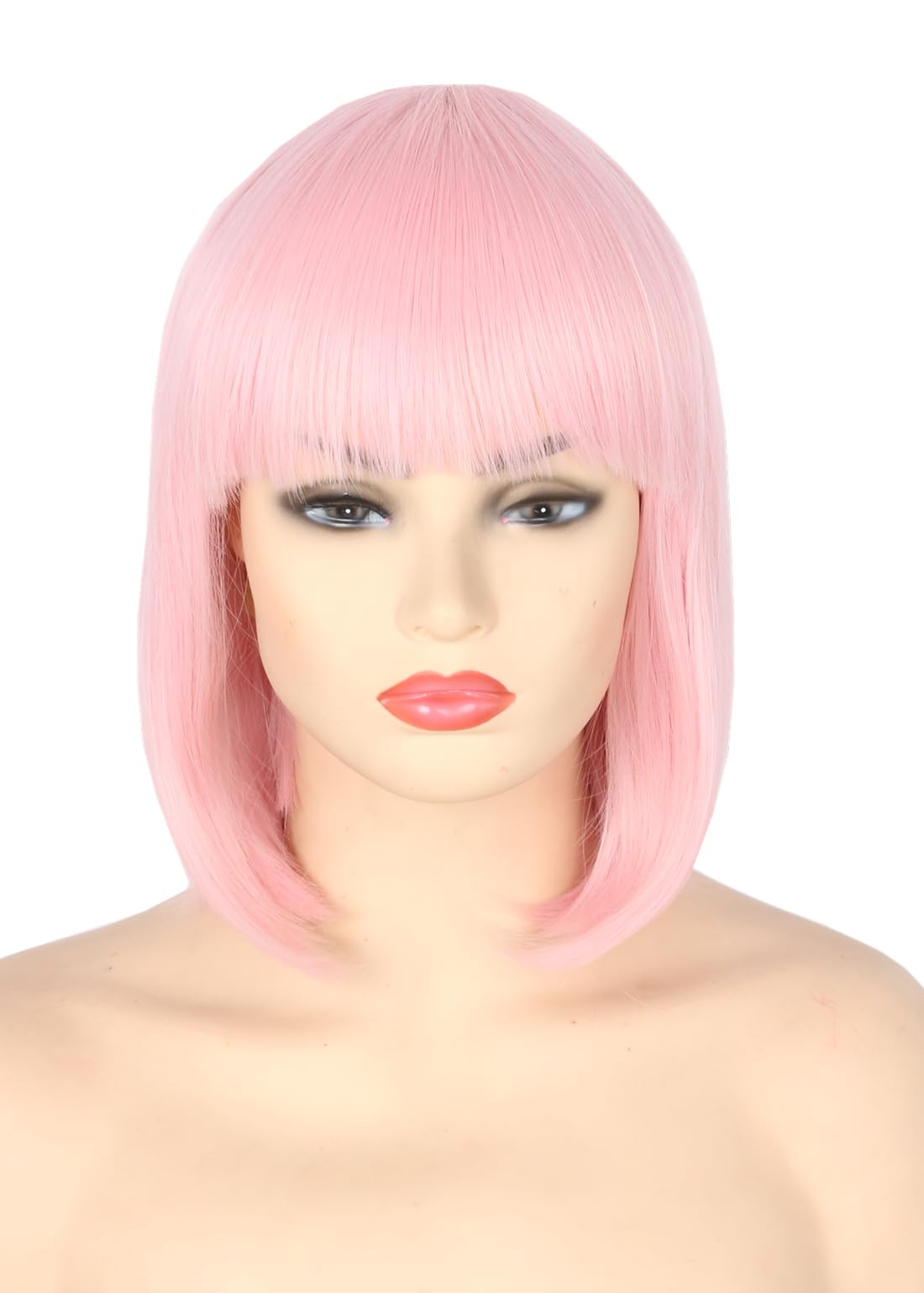 Topcosplay Women's Pink Bob Wig with Fringe Short Straight Cosplay Halloween Costume Wig โ image 1