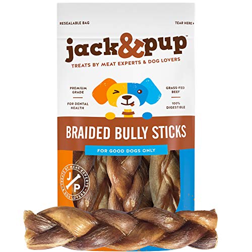 Jack&Pup Braided Bully Sticks for Dogs Premium Odor Free Dog 6inch