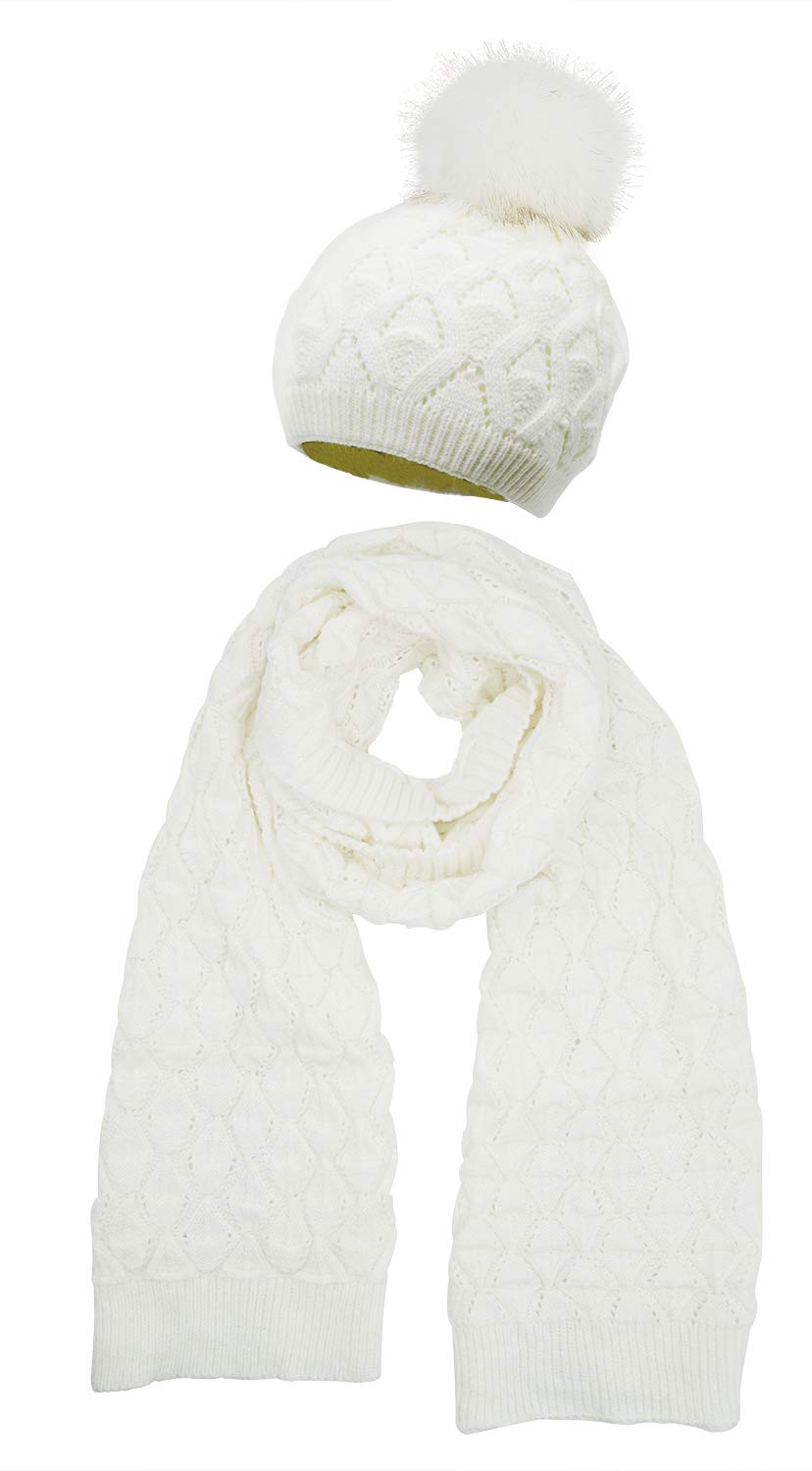 Bellady Women's Knitted Double Layers Beanie Cap with Pom Pom, Scarf Two Peice Set Bellady Women's Knitted Double Layers Beanie Cap with Pom Pom, Scarf Two Peice Set