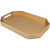 Omuriko Gold Decorative Tray with Handles, Versatile Serving Tray for Coffee Table, Ottoman, Ideal for Serving, Displaying, Organizing, 15.7"*10.2"*1.57"