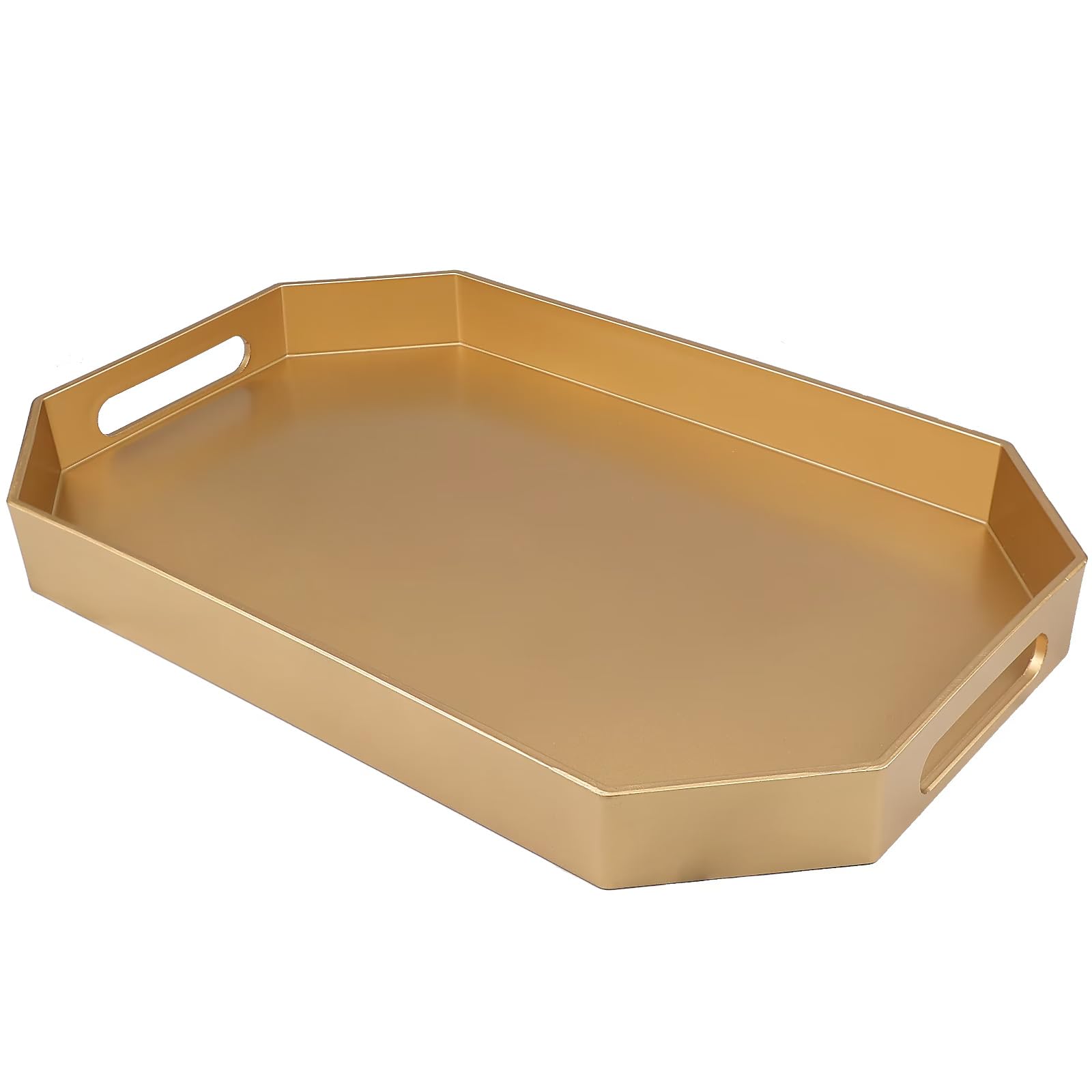 Photo 1 of Omuriko Gold Decorative Tray with Handles, Versatile Serving Tray for Coffee Table, Ottoman, Ideal for Serving, Displaying, Organizing, 15.7"*10.2"*1.57"