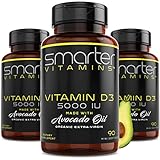 (3 Bottles) Vitamin D3 5000 IU in USDA Certified Organic Avocado Oil, 270 Mini Softgels, Non-GMO, Soy Free, 125mcg, Gluten Free, Supports Healthy Bones and Immune Function, 9 Month Supply