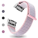 iGK Nylon Replacement Bands Compatible for Fitbit Charge 2, Premium Woven Nylon Adjustable Replacement Bands Breathable Sport Strap with Metal Connector Pink Small