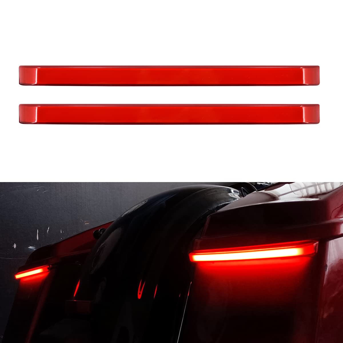 Photo 1 of HDBUBALUS Saddlebag Tail Light LED Running Brake Sequential Turn Signal Lamp Fit for Harley Touring Electra Glide Street Road Glide 2014-Later Red Lens