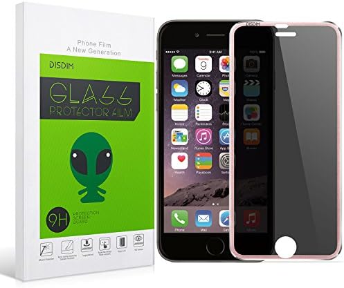 DISDIM Anti Spy Full Cover Edge to Edge Privacy Tempered Glass Screen Protector with Aluminium Frame for iPhone 6 / 6s 4.7 inch (Rose Gold)