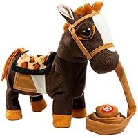 iBonny Stuffed Animal Plush Pony Toy My First Pony Walk Along Toy Realistic Walking Actions with Horse Sounds and Music Brown