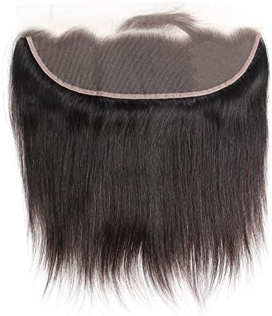 Queen Mary Hair 13x4" Straight Virgin Human Hair Brazilian Full Lace Frontal Closure Human Virgin Hair Lace Frontal Closure Free Part Unbleached Knots Natural Color (12" Free Part)
