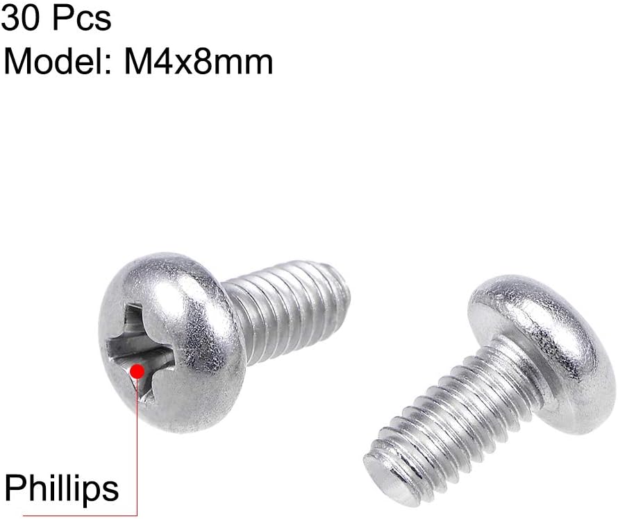 sourcing map M4x8mm Machine Screws Pan Phillips Cross Head Screw 304 Stainless Steel Fasteners Bolts 30Pcs - Image 3