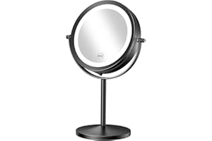 Gospire 7" Lighted Makeup Mirror with Magnification 10X/1X Double Sided, Round Magnifying LED Vanity Standing Cosmetic Shaving Mirror with Battery Operated, Cordless Portable for Bathroom Bedroom