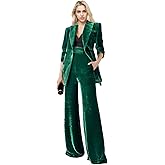 Botong Women's 2 Piece Velvet Suit Office Work Suit Notch Lapel Double Breasted Blazer Pants Business Suit Set