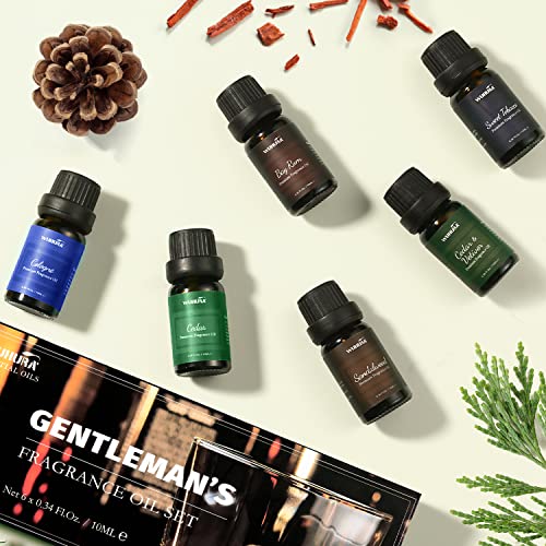 Essential Oils Set, Men Scents Fragrance Oil Essential Oils for Diffuser, Massage, Soap & Candle Making Scents - Sandalwood, Cedar, Cologne, Sweet Tobacco, Rum, Cedar & Vetiver Oils, 6x10ml