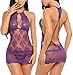Avidlove Women Babydoll Lingerie Lace Chemise Halter Nightwear Teddy Dress Purple L