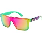 FEISEDY Polarized Sunglasses for Men, Oversized Square Flat Mirrored Z87 Lens, Fishing Driving Golf Outdoors Coastal B2990