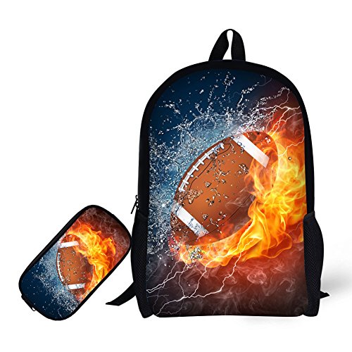School Backpackï¼Œfor Age 6-16 Boys with Pencil Bag Combustion Football Design