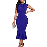 Elegant Dress for Women Bodycon Mock Neck Sleeveless Church Wedding Cocktail Party Midi Classic Mermaid Hem Dresses