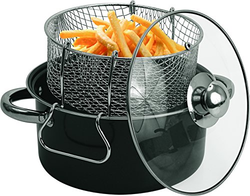 Click Here to See More Images Wee's Beyond 6833-05 Carbon Steel Non-Stick Deep Fryer Set, 4.5 quart, Black
