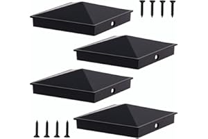 Azdele 6x6 Aluminum Pyramid Post Caps Cover for 6x6 Nominal Wood Post(Actual 5.5" x 5.5" Wood Post), with Matte Finish Powder Coated Surface, for Fences Wood Post of Decks or Corridors(Black, 4Pack)