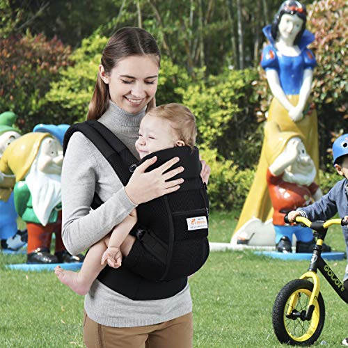 Baby Carrier, 5-in-1 Convertible Carrier Ergonomic, Soft Breathable Mesh Cmfortable, Front and Back Carrier, with Head Support, Padded Shoulder Strap (Black)