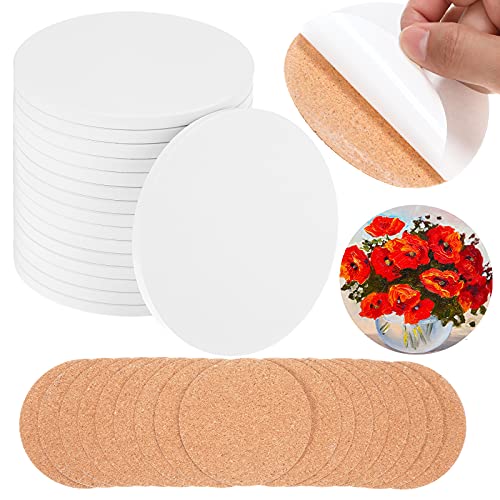 16 Sets Round Ceramic Tiles for Crafts Coaster SelfAdhesive Cork