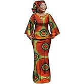 BAZINRICHE Women African Dresses Clothing Ankara Bazin Riche Dress Womens Skirts Set Print Dashiki Top with Headscarf