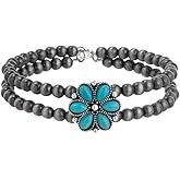Blue Drop Navajo Pearl Bracelet for Women Boho Beaded Western Cowgirl Cowboy Flower Turquoise Bracelets Western Vintage Ethnic Jewelry