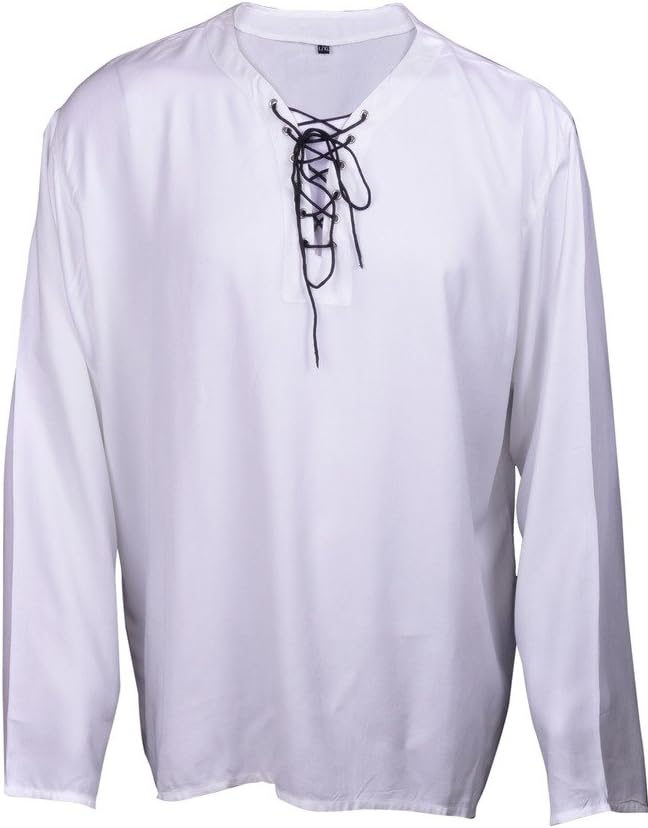 MyGothicShop Casual Summer Renaissance Pirate Shirt White Color Medieval Costume Men L/XL Size