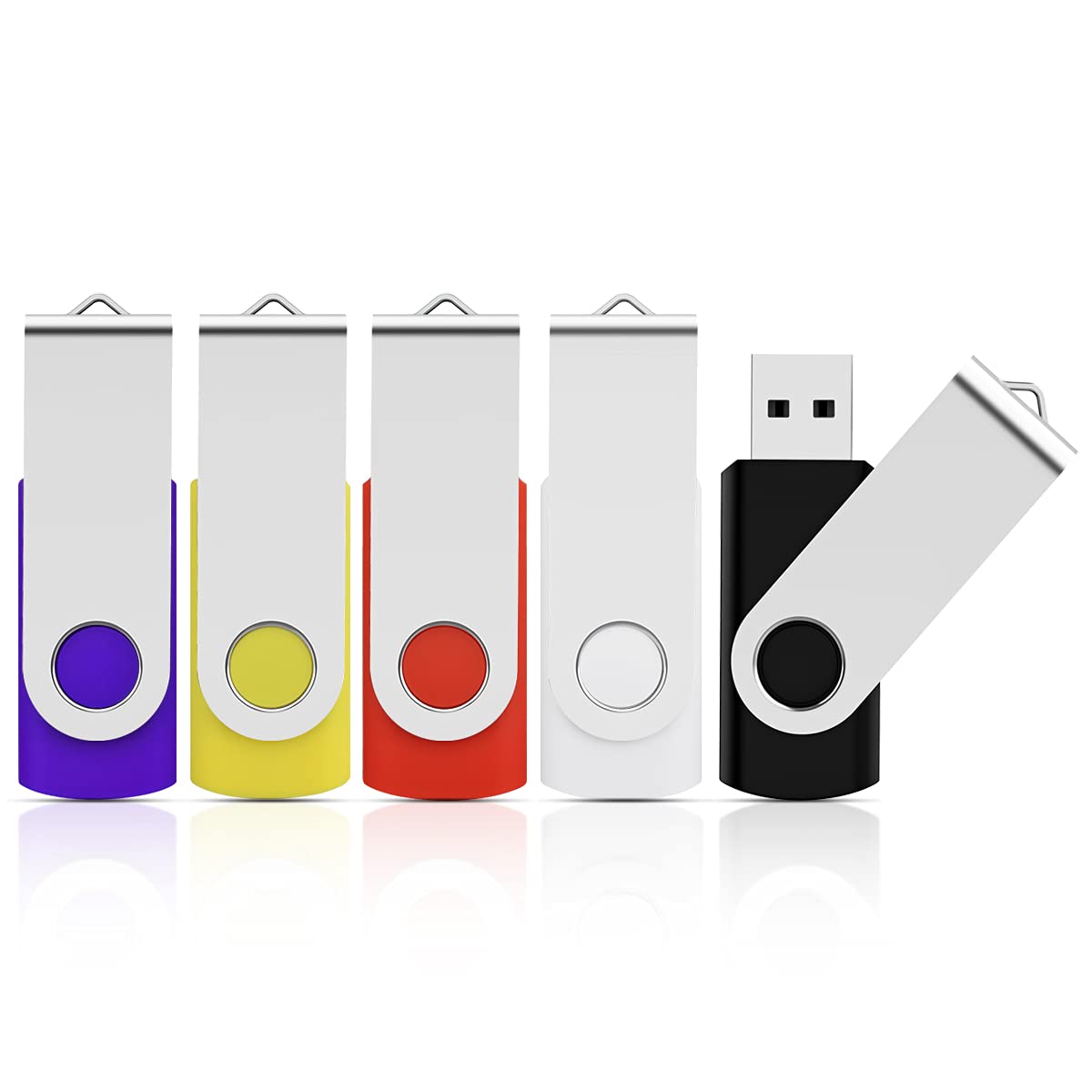 16GB USB Stick 5 Pack, KOOTION 16GB Flash Drive Thumb Drives Memory Stick Jump Drive Swivel Pen Drive with LED Light for Storage and Backup (16G, 5 Pack Mixcolor Silver Clip)