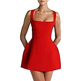 FOXDATE Women's A-Line Mini Dress Sleeveless Square Neck Graduation Party Short Dress