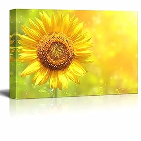 Canvas Prints Wall Art - Yellow Sunflower and Bright Sun | Modern Wall Decor/Home Decoration Stretched Gallery Canvas Wrap Giclee Print & Ready to Hang - 12" x 18"
