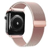 Amberwin Compatible with Apple Watch Band 42mm 38mm 44mm 40mm, iWatch Bands Stainless Steel Milanese Loop with Magnetic Closure for Apple Watch Series 4 3 2 1 (Rose Gold, 42/44mm)