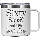 Funny 60 Birthday Gifts for Women, Sixty Sassy And A Bit Smart Assy Stainless Steel Tumbler 60 Birthday Gifts for Wife Grandma Mom Daughter Sister Friend, 60 Years Old, Happy 60th Bday Gift Idea-318