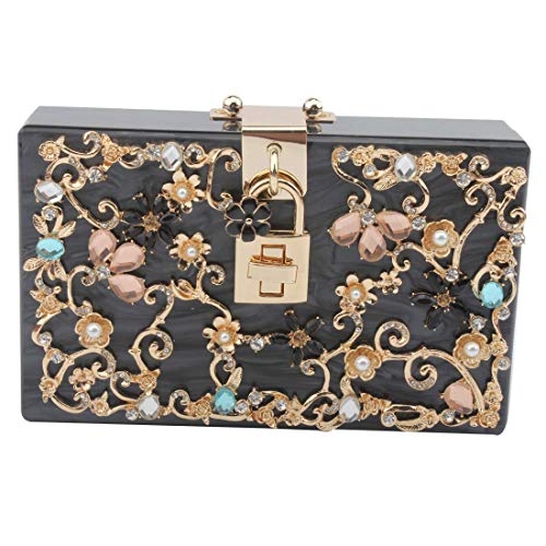 Acrylic Evening Bags and Clutches for Women Crystal Clutch Beaded Rhinestone Purse Wedding Party Handbag (BLACK)