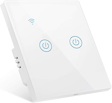 Gobesty Interruptor de Pared Wi Fi Interruptor Luz WiFi Interruptor Inteligente compatible con Alexa Google Home Smart Life Panel de vidrio tctil 2 Vas No se requiere cable neutro