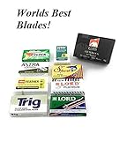 GBS High Quality 50 Double Edge Safety Blade Variety Pack - Includes GBS Alum Block - Derby, Feather, Shark, 7 O'clock, Astra, Trig, Lord! Pair with GBS razors!