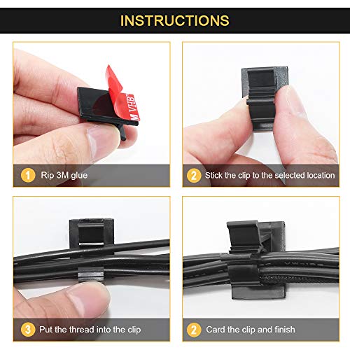 JIRVY Adjustable Cable Tie Clips 3M Adhesive Wire Clips Nylon Wire Clamps 50 Pack (Black)
