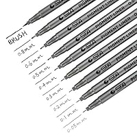 [9 Packs] Browill Fineliner Pens, Micro-line Writing Drawing Markers With Waterproof Archival Ink 9 Tips For Sketching, Anime, Artist Illustration, Signature, Office Documents, Scrapbooking Black