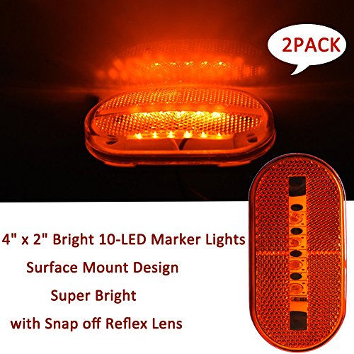 NEW SUN 2x Amber 10 LED Trailer Marker Lights Side Front Rear Clearance Lights 4" x2” Rectangle LED Lights - Thumbnail 2