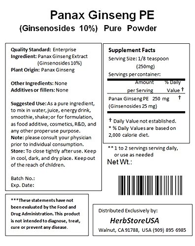 image for NuSci Panax Ginseng Extract Powder, Standardized 10% Ginsenosides, Ene