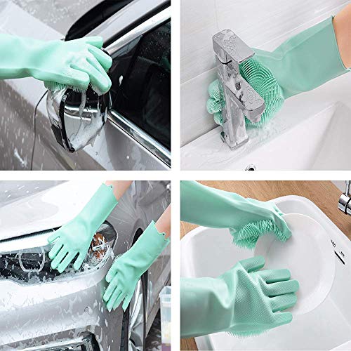 Magic Silicone Gloves wash Scrubber Gloves Reusable Cleaning Brush Gloves Heat Resistant Scrub Rubber Glove for Dish Washing Cleaning Kitchen Household Washing The Car Pet Hair Care (Green)
