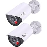 BNT Dummy Fake Security Camera, with One Red LED Light at Night, for Home and Businesses Security Indoor/Outdoor (2 Pack, Whi