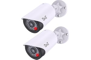 BNT Dummy Fake Security Camera, with One Red LED Light at Night, for Home and Businesses Security Indoor/Outdoor (2 Pack, Whi