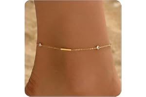 RATVIU Anklet Bracelets for Women 18K Gold Plated Tennis Anklets Dainty Sapphire Paperclip Pearl Sequin Droplet Adjustable La