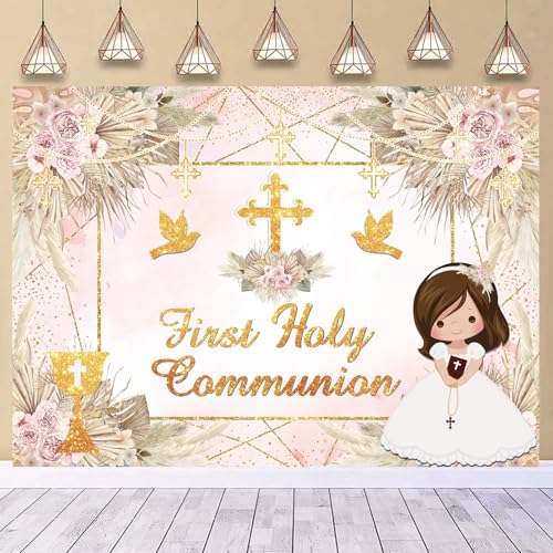 TENCOW First Holy Communion Backdrop 7x5ft Pink