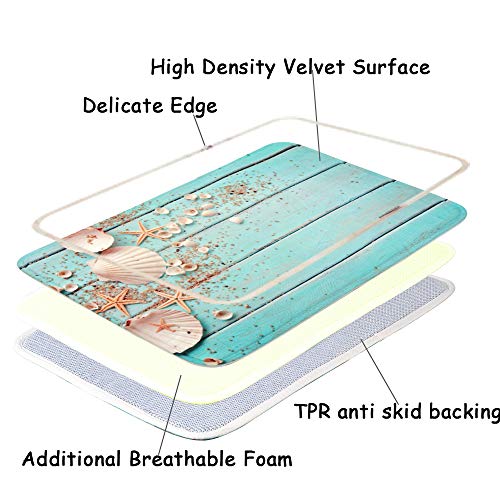 image for Uphome Memory Foam Bathroom Rugs Beach Shell Sea Collection Vintage Bo