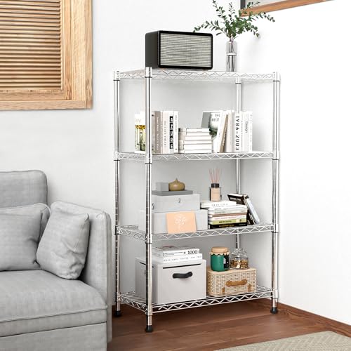 M MZG 454KG Storage Shelving Rack Multi-purpose 4 Tier Steel Wire Rack Organizer for Home Kitchen Office Chrome (34.8 x 60 x 136.5 cm (L x W x H)