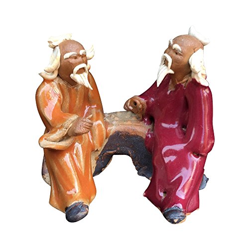 Bonsai Tree Chinese Mudman Figurine 2.25" x 2.5" Two Men
