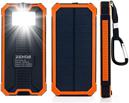 Solar Charger, 15600mAh Solar Power Bank Dual USB External Battery Charger Cell Phone Battery Pack with LED Flashlight for iPhone, iPad, Cell Phone, Tablet (Zenos Orange)